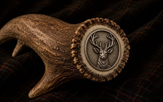The Stag & Cask mark cast in pewter and set into the crown of the antler