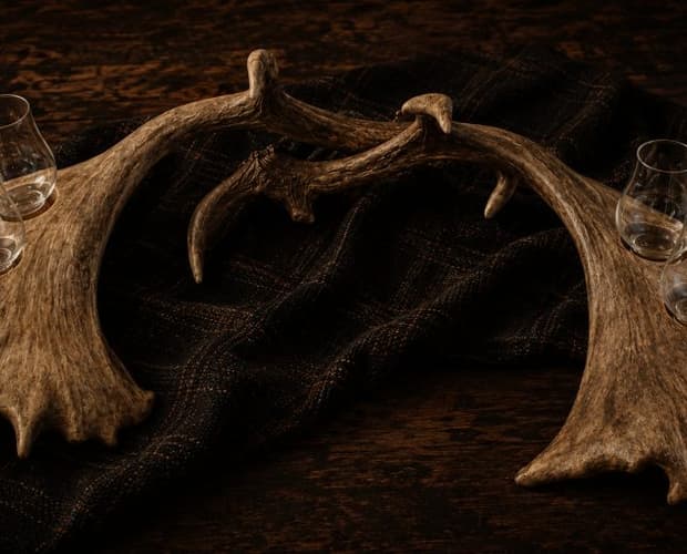 A matched pair of antler palms forming one whisky piece