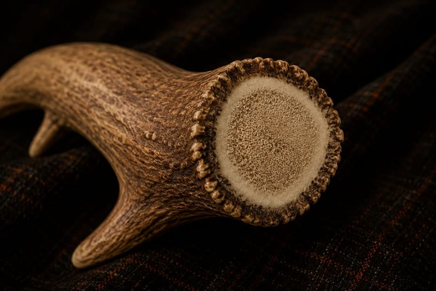 The end of a shed antler beam, showing the grain of its core